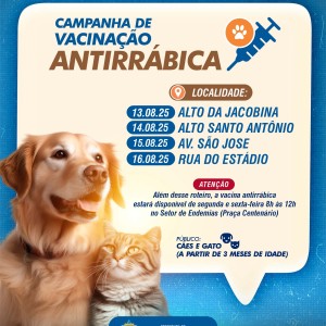 INFORMATIVO: Campanha de Vacinação Antirrábica - a partir do dia 13 de agosto