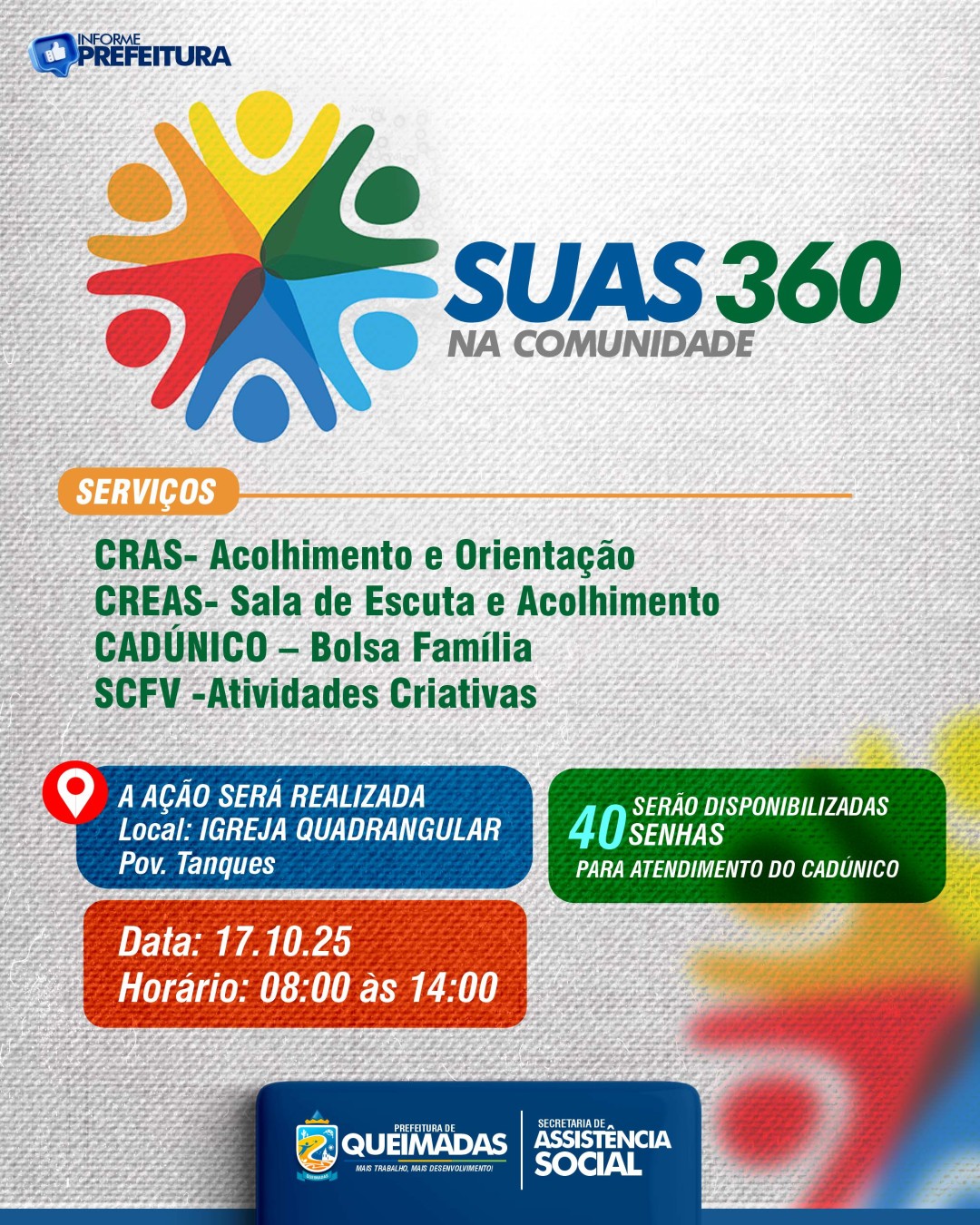 SUAS 360 levará serviços socioassistenciais ao Povoado de Tanques no próximo dia 17/10