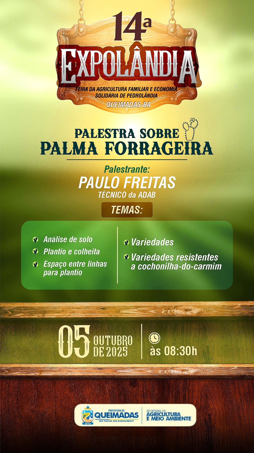 14ª EXPOLÂNDIA – SEAGRI convida comunidade para Palestra Técnica sobre Palma Forrageira