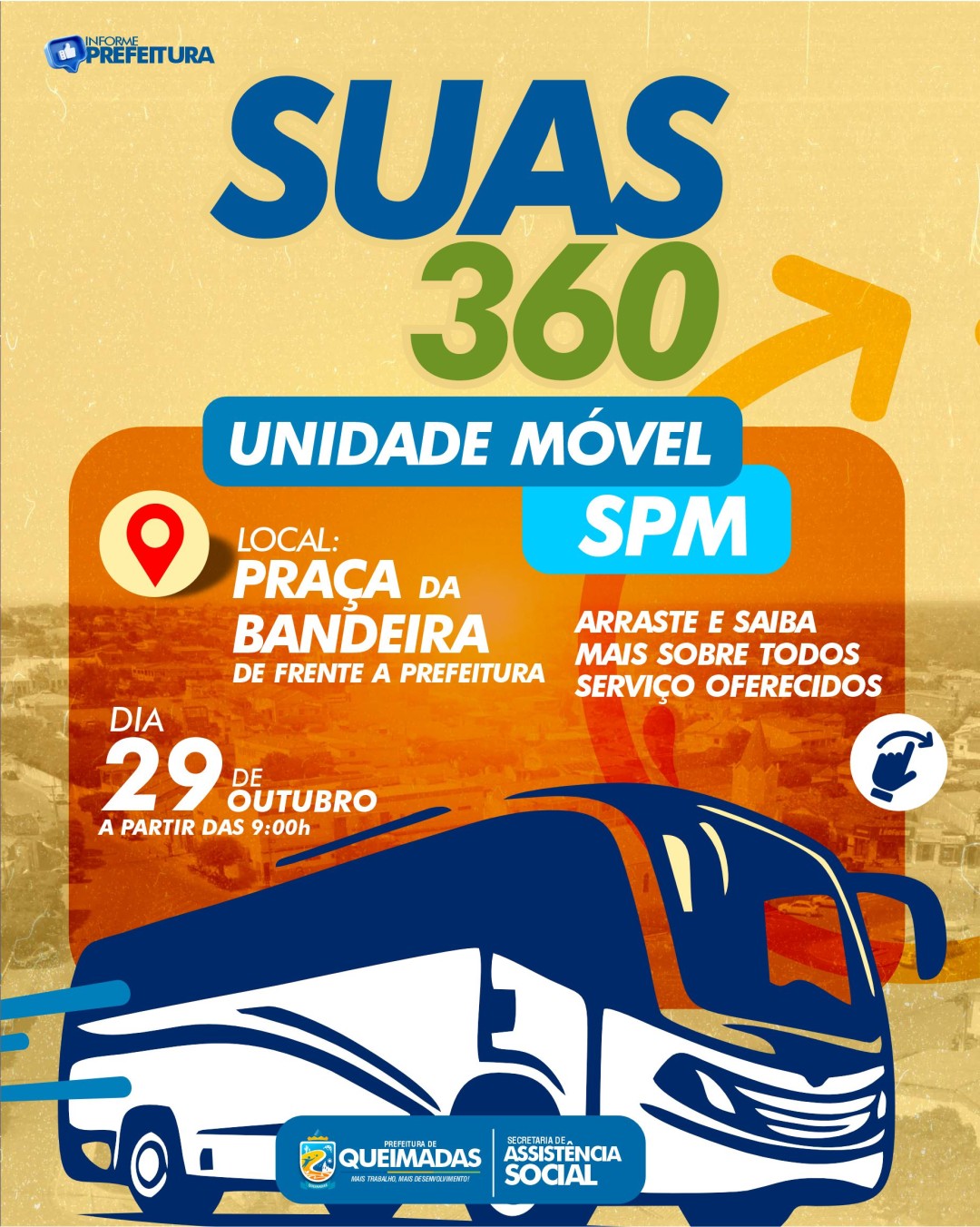 SUAS 360 - terá Unidade Móvel da SPM e diversos serviços de Assistência Social e Saúde para população em Queimadas!
