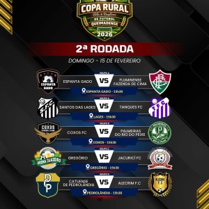 Copa Rural de Futebol Queimadense 2026: Segunda rodada – CONFIRA OS JOGOS DESTE DOMINGO 15/02